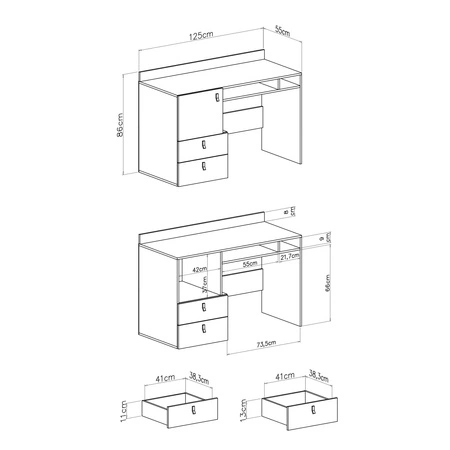 Schreibtisch mit Schubladen Niko 125 cm weiß / Eiche / marine stilvoll und funktionell für das Jugendzimmer
