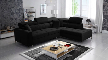 Ecksofa mit Schlaffunktion Nausa III schwarz rechts Samt stilvolles bequemes Ecksofa verstellbare Kopfstützen Bettzeugcontainer