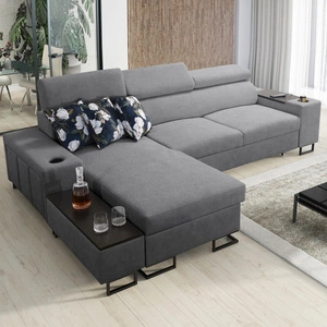 Ecksofa mit Schlaffunktion Flavio grau links bequemes elegantes Ecksofa mit einer offenen Bar in der Seite des Möbels