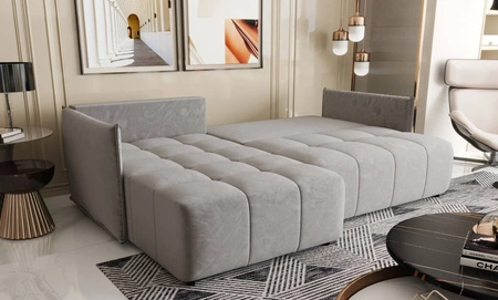 Ecksofa mit Schlaffunktion Oroso hellgrau links Sofa weicher Samtstoff mit hydrophober Beschichtung Bettzeugbehälter