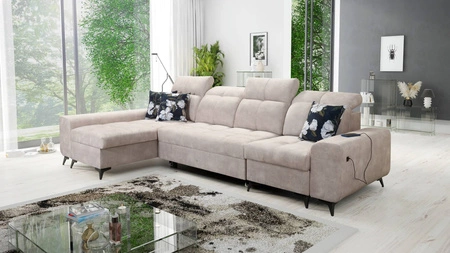 Ecksofa mit Schlaffunktion Buffalo XII beige linke Seite stilvolles und funktionelles Ecksofa mit Bettzeugcontainer
