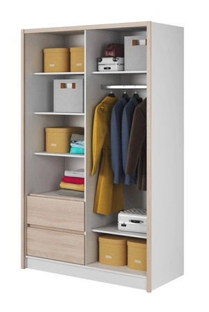 Schiebeschrank Cento 134 cm weiß / Eiche sonoma modernes Design Kleiderschrank ideal für Schlafzimmer Kleiderschrank oder Flur