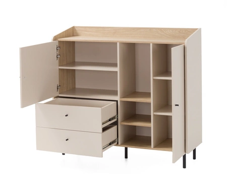 Kommode Olivio 125 cm sandbeige/geölte Eiche ideale Kommode für Schlafzimmer Wohnzimmer oder Jugendzimmer schwarze Griffe