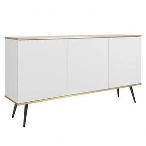 Kommode Luxury 160 cm weißes elegantes Design Korpus mit goldenen trim Kommode auf schwarzen Metallbeinen unterstützt gekrönt