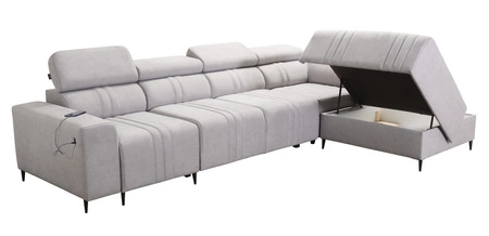 Ecksofa mit Schlaffunktion Castel XI beige rechte Seite bequemes Ecksofa mit Bettzeugablage strapazierfähiger Stoff