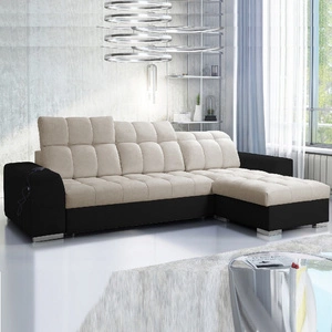 Ecksofa mit Schlaffunktion Luigi beige / schwarz rechtes Ecksofa mit zwei Bettkästen Stoff mit interessanter Struktur