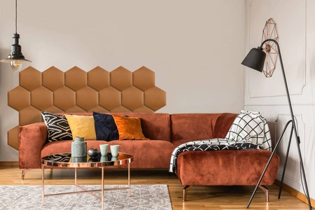 Gepolstertes Paneel Hexagon 40x35 cm Honig stilvolle Wand Panel Velours Stoff modische Dekoration jedes Interieur