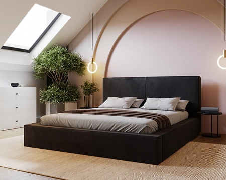 Polsterbett Belli 180x200 schwarz stilvolles Bett mit Bettzeugablage komfortables Kopfteil besticht durch sein elegantes Design