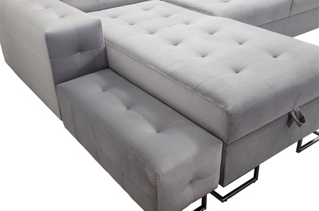 Ecksofa mit Schlaffunktion Hampton beige linke Seite stilvolle Steppung auf dem Sitz weicher Polsterstoff Ecksofa mit Verlängerung