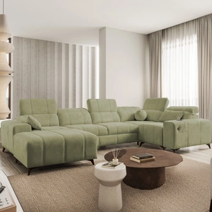 Penejos IV Ecksofa mit Schlaffunktion oliv links stilvolles Ecksofa mit zwei Bettkästen strapazierfähiger Stoff