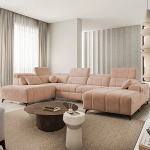 Ecksofa mit Schlaffunktion Penejos VI lachsfarbenes stilvolles Ecksofa mit zwei Bettkästen strapazierfähiger Stoff