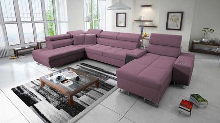 Ecksofa mit Schlaffunktion Dafni V heather right velvet komfortables und bequemes Ecksofa mit verstellbaren Kopfstützen