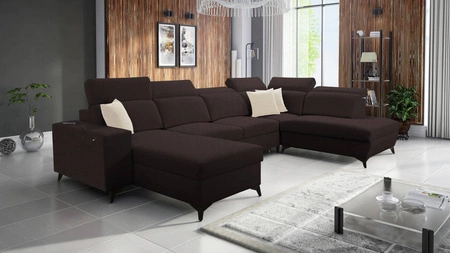 Ecksofa mit Schlaffunktion Kelly Sleek VI braun linke Seite modernes Design Ecksofa für Wohnzimmer mit verstellbaren Kopfstützen