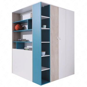 Eck-Kleiderschrank Niko weiß / Eiche / marine ideal als Nutz- und geräumiger Kleiderschrank mit Schubladen und Einlegeböden