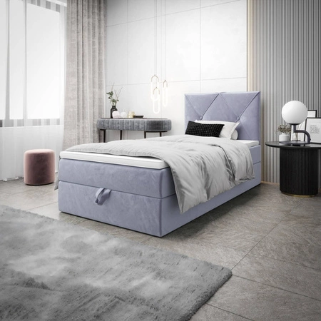 Boxspringbett Arvada 90x200 hellblau im modernen skandinavischen Stil mit gepolstertem Kopfteil Bett mit Staukasten
