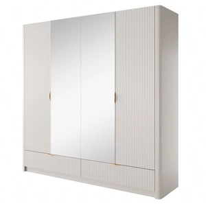 Spiegelschrank Lante 213 cm beige stilvoller Kleiderschrank mit Schubladen in modernem Design geriffelte Fronten originelle geschwungene Form