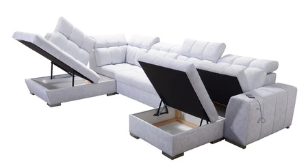 Ecksofa mit Schlaffunktion Luigi VI türkis türkisfarbenes stilvolles Bettsofa mit Bettzeugcontainern, bezogen mit weichem Stoff