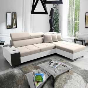 Ecksofa mit Schlaffunktion Dafni Hellbeige/Weiß rechtsseitig aus Samt bietet Komfort und Funktionalität während der täglichen Erholung