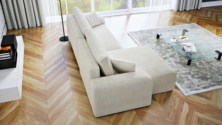 Ecksofa mit Schlaffunktion Fiesta XL beige Universal Ecksofa mit Bettzeugablage stilvoller Cordstoff