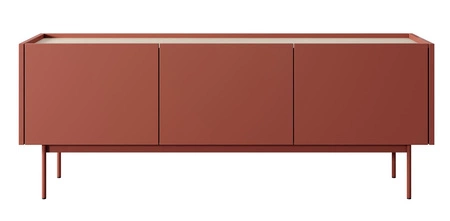 TV Schrank Vellore 144 cm Ziegel Originaldesign grifflose Fronten Metallbeine in der Farbe der Schrankfronten abgesenkte Platte