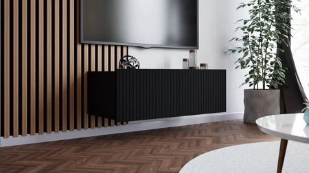 RTV Schrank Colder 100 cm schwarz mit Möglichkeit der Aufhängung stilvolle geriffelte Front elegante Form der Möbel in einem modernen Stil