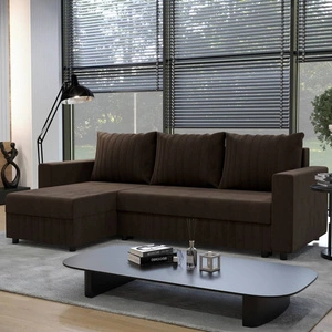 Ecksofa mit Schlaffunktion Pasco braunes linksseitiges klassisches Ecksofa, das sich in jede Einrichtung einfügt Ziersteppung