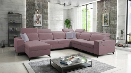 Ecksofa mit Schlaffunktion Kelly Sleek VIII lavendel rosa linke Seite stilvolle Ecksofa für Wohnzimmer bietet Komfort beim Entspannen