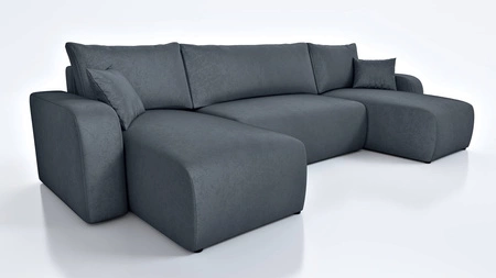 Ecksofa mit Schlaffunktion Fiesta U dunkelgrau Ecksofa mit interessanter Form Stoff mit Plüsch Oberfläche Bettzeug Container