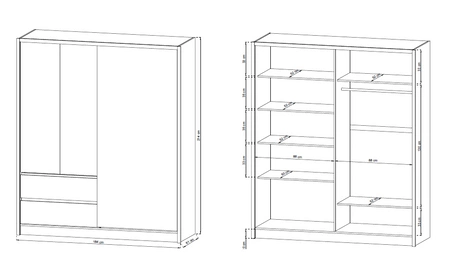 Schiebeschrank Cento 184 cm weiß / Eiche artisan modernes Design Kleiderschrank ideal für Schlafzimmer Kleiderschrank oder Flur