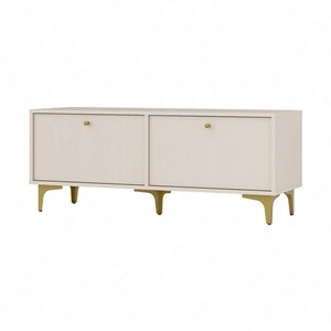 RTV-Schrank Kioto I 121 cm beige eleganter Schrank mit nach unten öffnenden Türen gedeckte Farben goldenes Zubehör