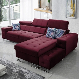 Ecksofa mit Schlaffunktion Hampton kastanienbraun rechte Ecke stilvolle Steppung auf dem Sitz weicher Polsterstoff Ecksofa mit Verlängerung