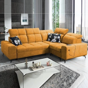 Ecksofa mit Schlaffunktion Buffalo II gelb rechts funktionelles und stilvolles Ecksofa mit verstellbaren Kopfstützen