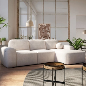 Ecksofa mit Schlaffunktion Arbon creme rechte Ecke modernes Design mit markanter Form weicher Stoff
