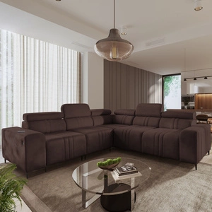 Ecksofa mit Schlaffunktion Castel III braun links Ecksofa mit zwei Bettkästen verstellbare Kopfstützen