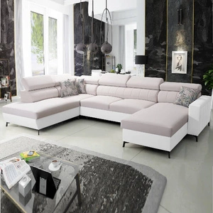 Ecksofa mit Schlaffunktion Savona VI creme / weiß rechts elegantes und bequemes Ecksofa für das Wohnzimmer zwei Container für Bettzeug