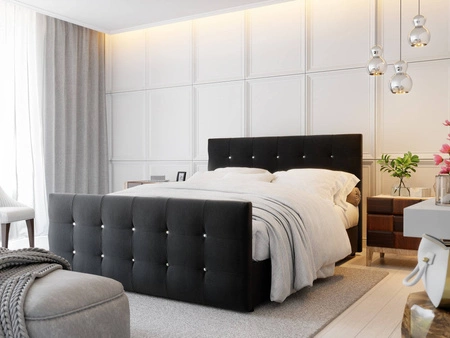 Boxspringbett Kansas 180x200 schwarzes Bett im skandinavisch-modernen Stil mit kristallbesetzter Steppung