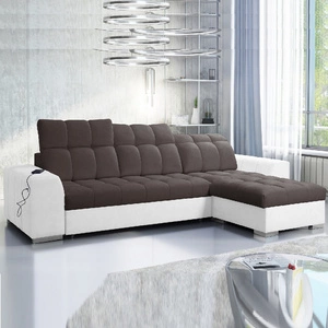 Ecksofa mit Schlaffunktion Luigi braun / weiß rechtes Ecksofa mit zwei Bettkästen Stoff mit interessanter Struktur