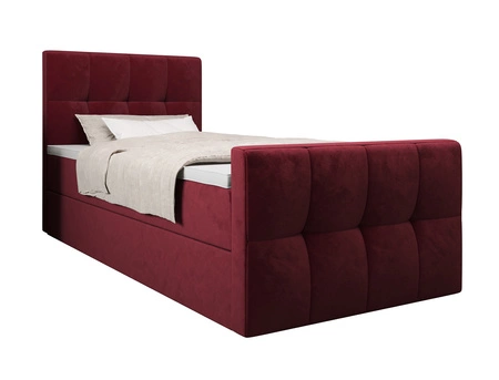 Boxspringbett Manhattan 90x200 dunkelrot Bett im modernen skandinavischen Stil mit gepolstertem Kopf- und Fußteil und Staukasten