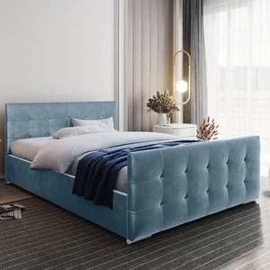 Polsterbett Verlan 180x200 türkis mit Stauraum im modernen skandinavischen Stil mit gestepptem Kopf- und Fußteil
