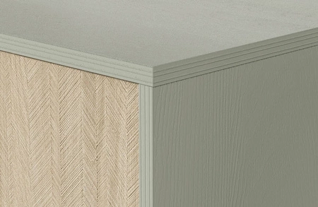 Kommode Wald 106 cm Eukalyptus / beige Fischgrät geschmackvolles Fischgrätdekor auf Fronten geräumige Kommode im skandinavischen Stil