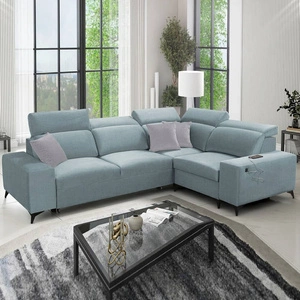 Ecksofa mit Schlaffunktion Kelly Sleek II arctic blue rechte Seite elegantes Ecksofa für Wohnzimmer aus Webstoff