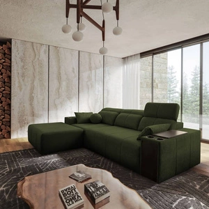 Ecksofa mit Schlaffunktion Tesalia grün links modernes Design komfortable Schiebelehne Schublade in der Seite des Möbels