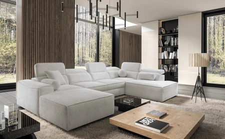 Ecksofa mit Schlaffunktion Viano VI grau Esche links Design-Ecksofa für moderne Einrichtungen zwei Container für Bettzeug