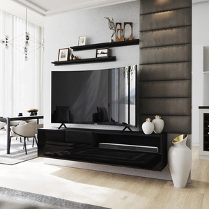 RTV-Wandschrank Neo 172 cm schwarz / schwarz glänzend mit Einlegeböden Stilvoller Design-TV-Schrank mit Hochglanzfronten