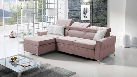 Ecksofa mit Schlaffunktion Rava lavendelrosa links Samt komfortables und funktionelles Ecksofa mit verstellbaren Kopfstützen