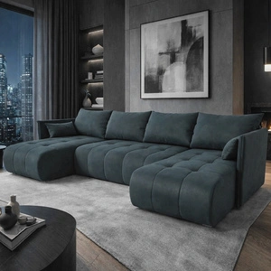 Ecksofa mit Schlaffunktion Selva U dunkelgrau Interessant präsentiertes Ecksofa aus Stoff mit Plüschoberfläche