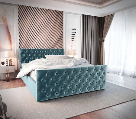 Polsterbett Viamao 160x200 türkis mit Stauraum im modernen skandinavischen Stil mit gestepptem Kopf- und Fußteil 