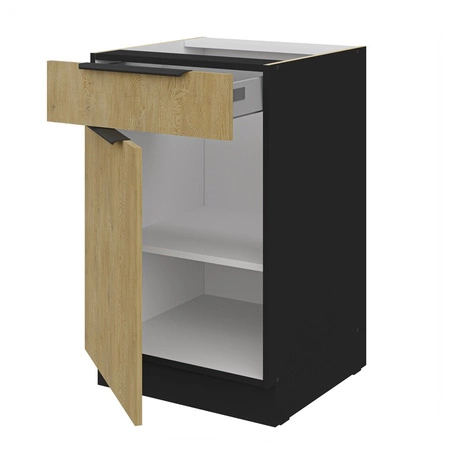 Küchenschrank mit Schublade und Regal Crotone 50 D 1F 1S BB Metallkantengriffe feuchtigkeits- und beschädigungsbeständiger Schrank