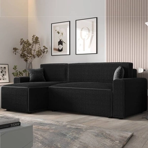 Ecksofa mit Schlaffunktion Brandon Bis schwarzer linker dreidimensionaler Stoff mit ausdrucksstarkem Streifen-Bettkasten