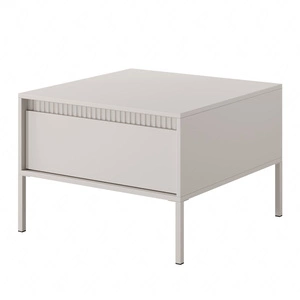 Sesti Couchtisch beige elegantes Design Couchtisch mit geräumigen Schublade auf einem Metallsockel dekorative Riffelung gesetzt